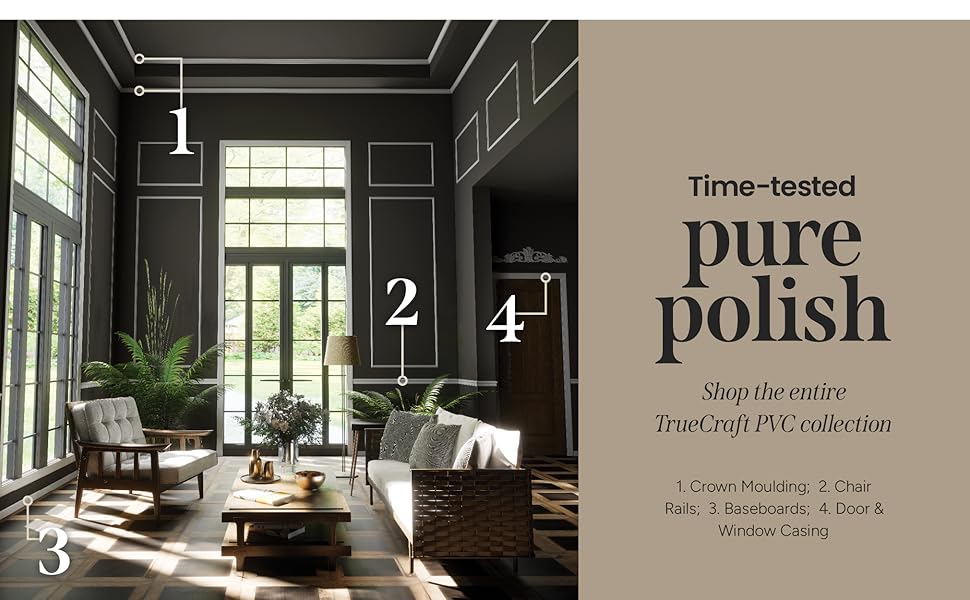 Shop our PVC moulding collection: crown moulding, chair rails, baseboards, & door and window casing