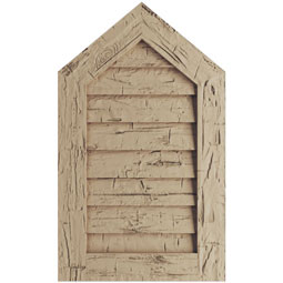 Rustic gable vent featuring faux wood texture with a charming, weathered appearance. Ideal for enhancing traditional and modern architecture with a natural aesthetic.