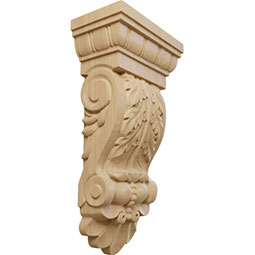 Intricately carved wooden corbel showcasing ornate leaf detailing, perfect for enhancing architectural beauty and support in traditional interiors. Ideal for shelving and decorative accents.