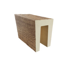 Natural wood beam sample showcasing a textured, rustic finish with a smooth, contrasting edge. Ideal for design applications emphasizing warmth and craftsmanship.