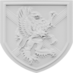 Intricate emblem design featuring a majestic griffin on a shield, highlighting craftsmanship and detail in white relief. Ideal for enhancing artistic interior aesthetics.