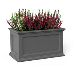 Stylish gray planter filled with vibrant, blooming floral arrangements, perfect for enhancing garden aesthetics and adding a modern touch to outdoor spaces.