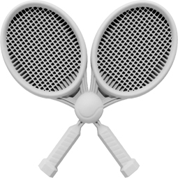White tennis rackets crossed over a central tennis ball, symbolizing sports and games themes in crafting and design. Perfect for tennis fans and creative projects.