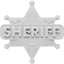 Classic sheriff's badge design, featuring bold lettering and intricate details, perfect for adding a Western flair to your creative projects and onlays. Ideal for themed decorations.